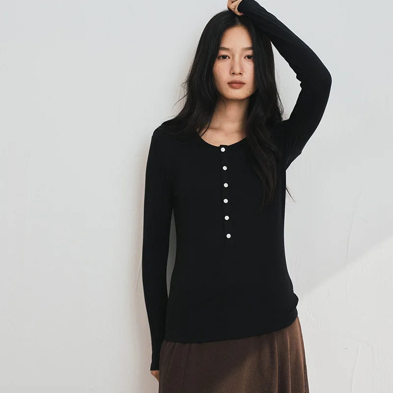 Jersey Lana & Seda Manga Larga Mujer Slim Fit – Punto Fino Otoño-Invierno