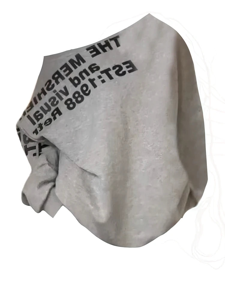 Sudadera estilo Y2K para mujer: oversize, estilo urbano, manga larga, un solo hombro, estampado TXT, moda coreana, ideal para otoño e invierno.