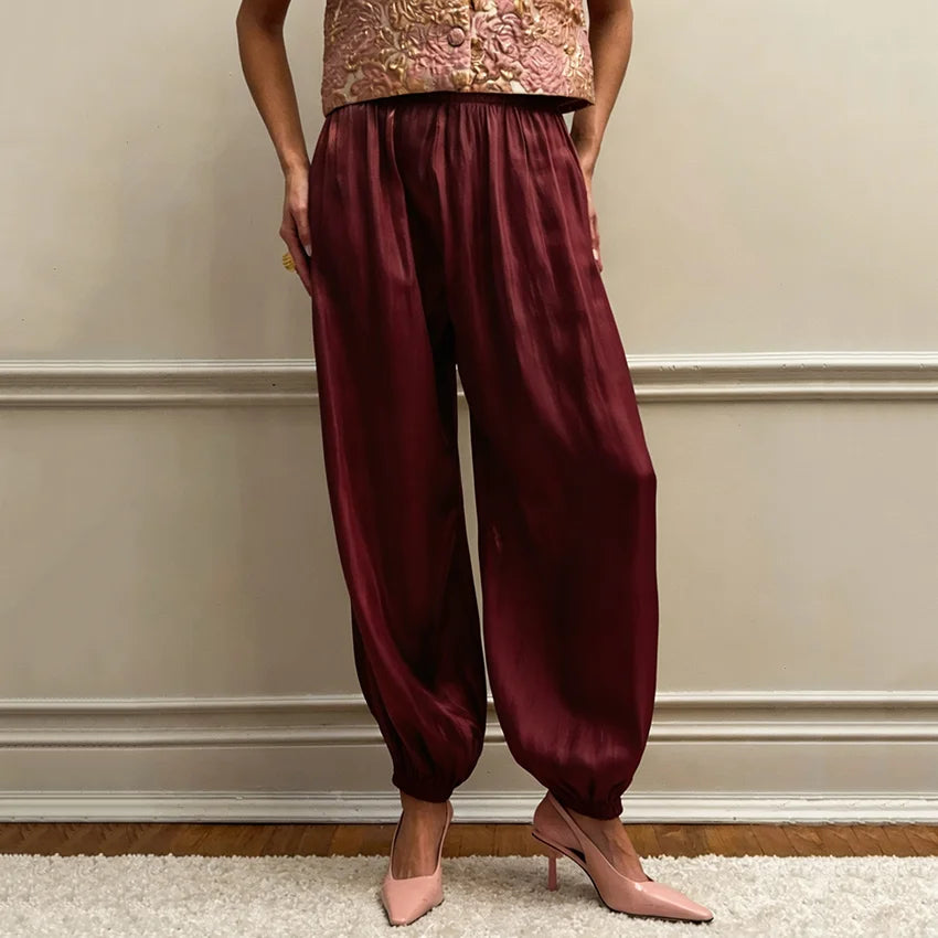 Pantalón Bombacha Mujer Crepe Cintura Alta – Estilo Vintage Plisado, Talla S-L