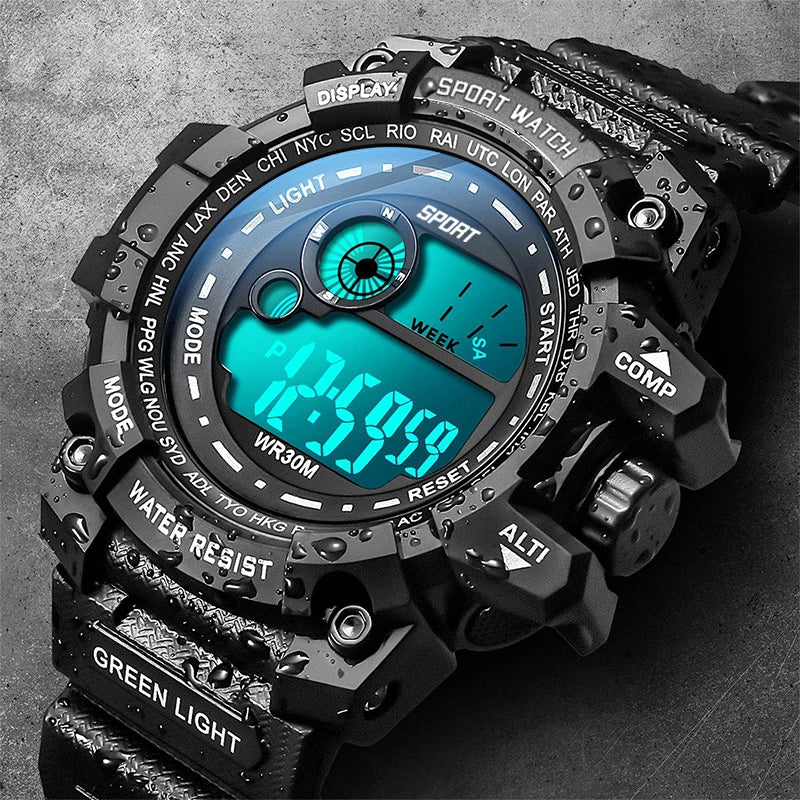 Reloj Digital LED Militar – Luminoso, Deportivo & Resistente al Agua