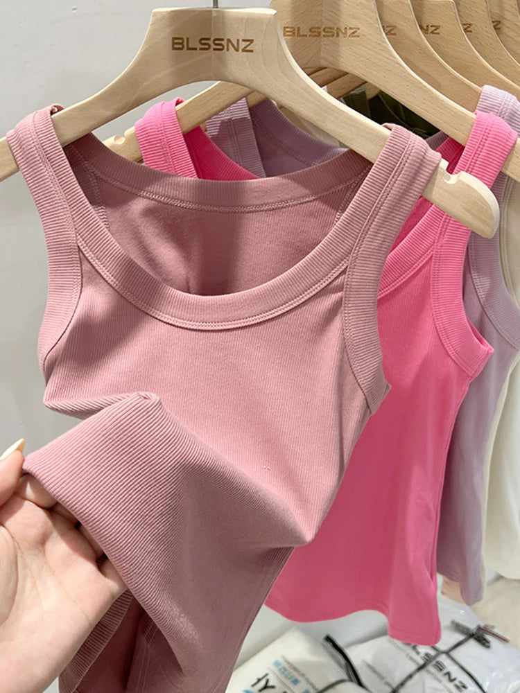 Top Camisola Básico Acanalado Mujer – Cuello Redondo Elástico, Casual Verano