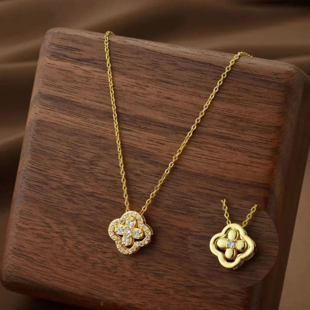Collar de Flor con Cuatro Colgantes para Mujer – Cadena Clavicular Regalo Cumpleaños