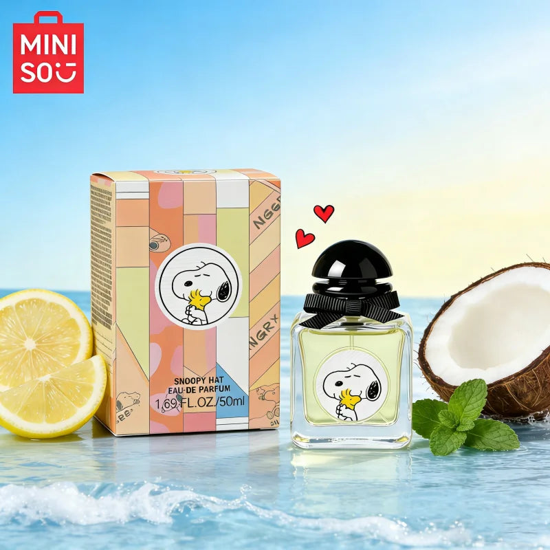 Miniso Snoopy Peanuts Women's Eau De Toilette, Comforting Fruity Floral Scent with Strawberry, Rose & Vanilla Sweetness, Pink Square Bottle, Gift for Women