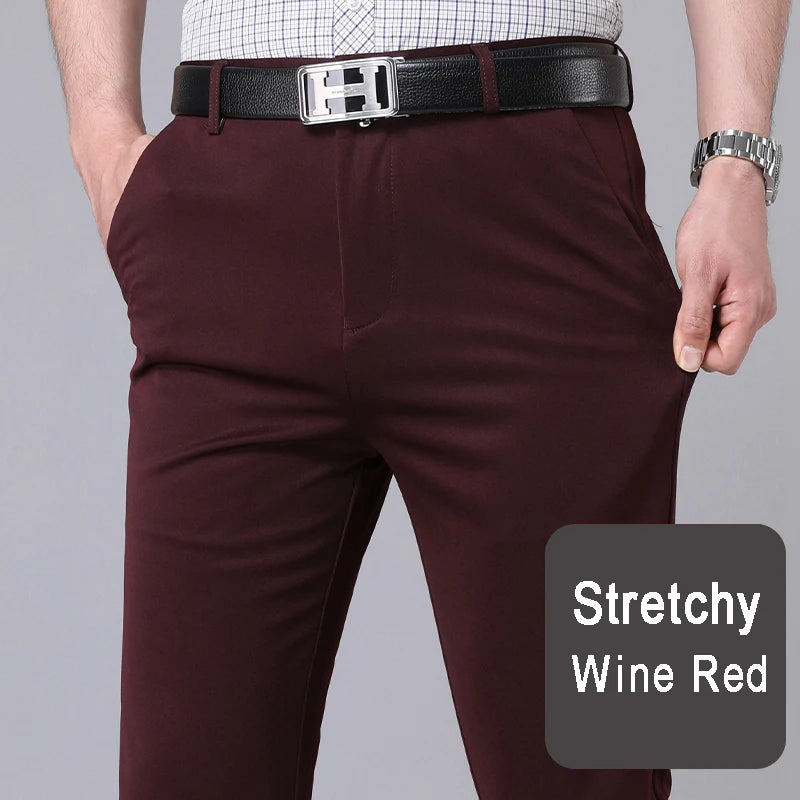 Pantalón Hombre Smart Casual Secado Rápido – Recto Elástico Oficina Negro Marino, Talla 31-44