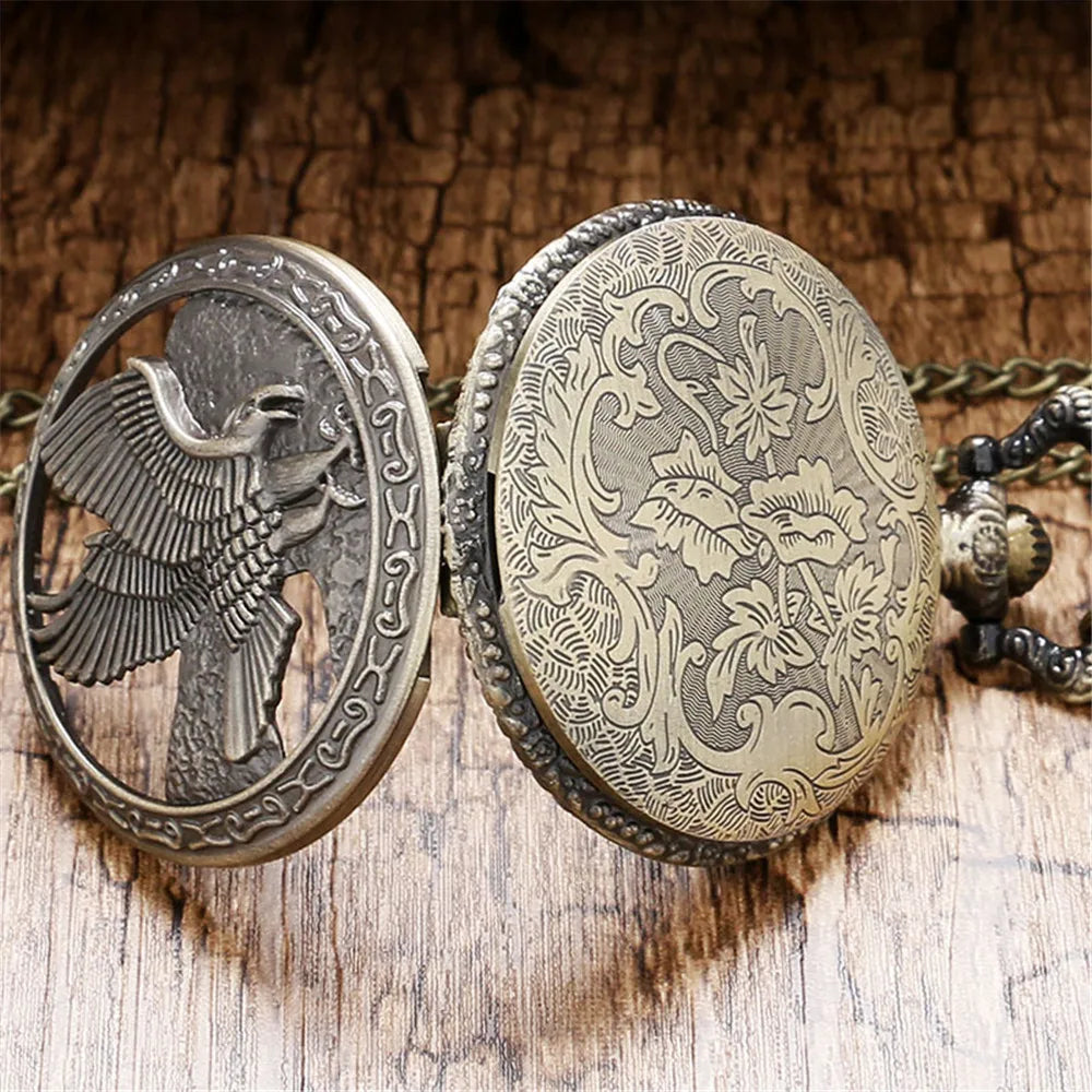 Bronze Eagle Pocket Watch – Quartz Necklace Pendant, Vintage Unisex Gift