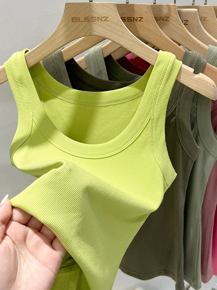 Top Camisola Básico Acanalado Mujer – Cuello Redondo Elástico, Casual Verano