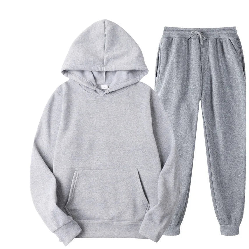 Conjunto Chándal Hombre 2 Piezas Hoodie + Pantalón – Deportivo Casual Color Sólido, Talla S-3XL