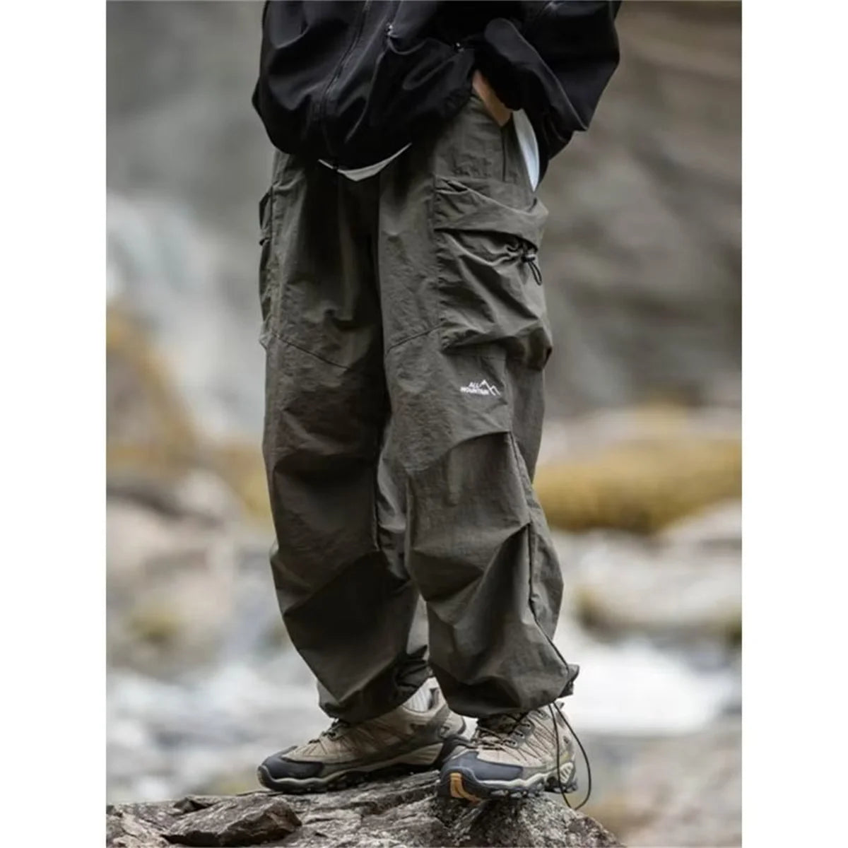Pantalones Cargo Hombre Impermeables Hip Hop Harajuku – Montañismo Trabajo Casual Negro Primavera