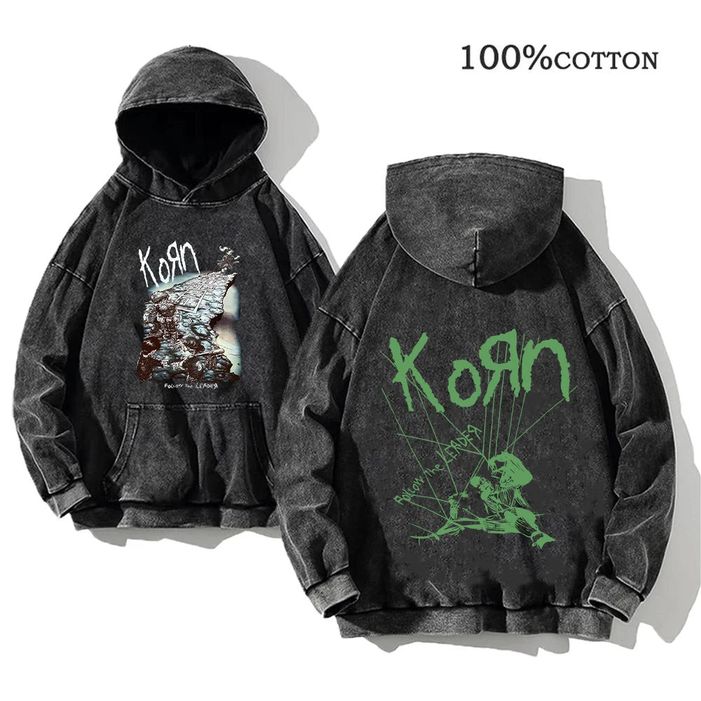 Sudadera Vintage Lavada Korn Rock Band Streetwear