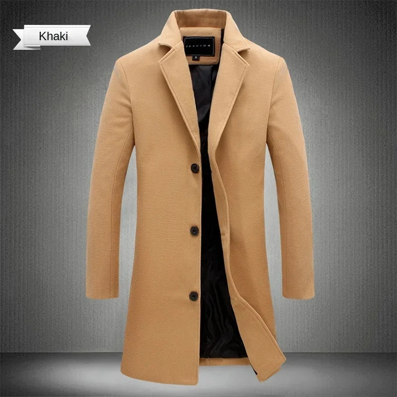 Abrigo Largo Hombre Mezcla Lana Slim Fit 2024 – Chubasquero Business Fashion Primavera Otoño