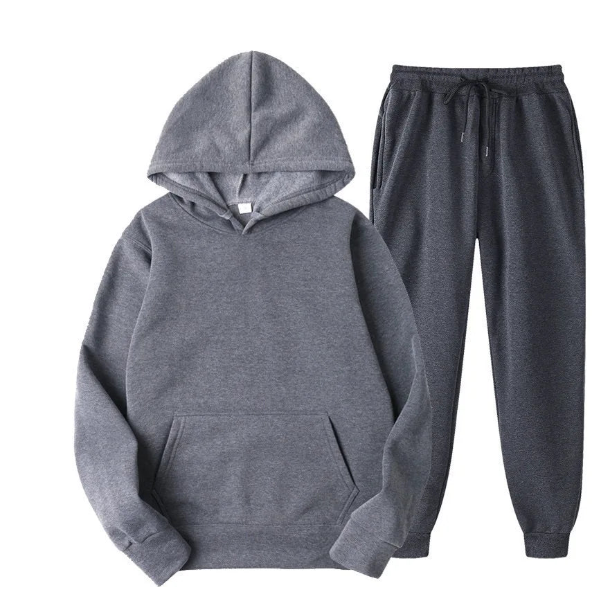 Conjunto Chándal Hombre 2 Piezas Hoodie + Pantalón – Deportivo Casual Color Sólido, Talla S-3XL
