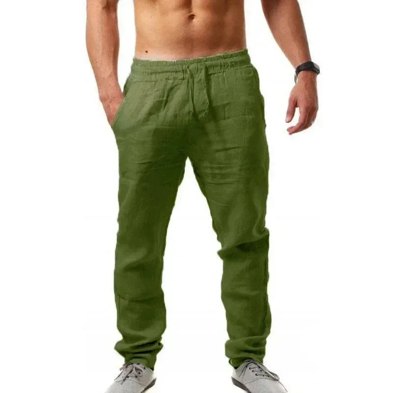 Pantalón Hombre Lino Algodón Baggy Pierna Ancha – Casual Transpirable Primavera Verano, Talla M-XXXL