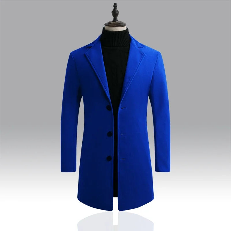 Abrigo Largo Hombre Mezcla Lana Slim Fit 2024 – Chubasquero Business Fashion Primavera Otoño