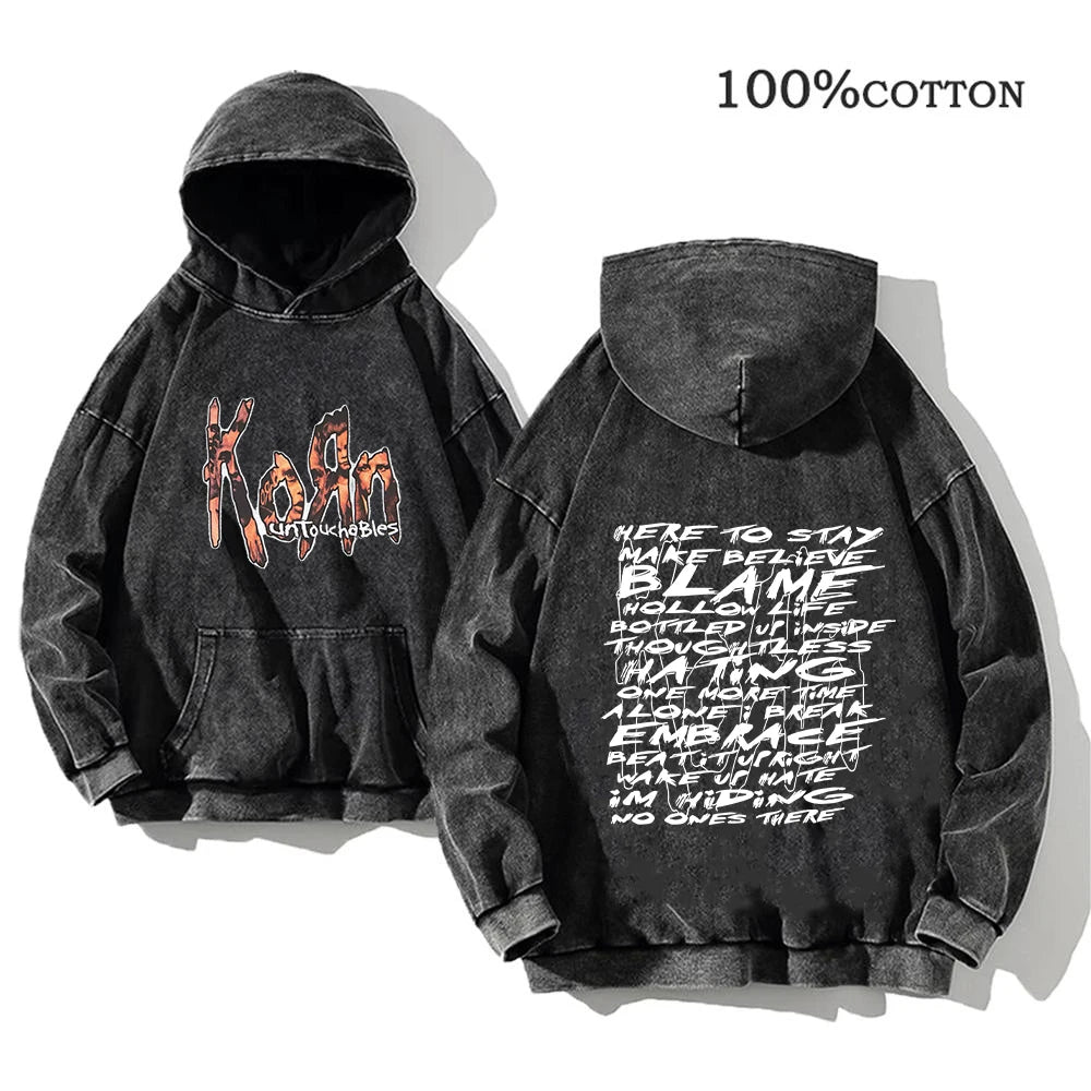 Sudadera Vintage Lavada Korn Rock Band Streetwear