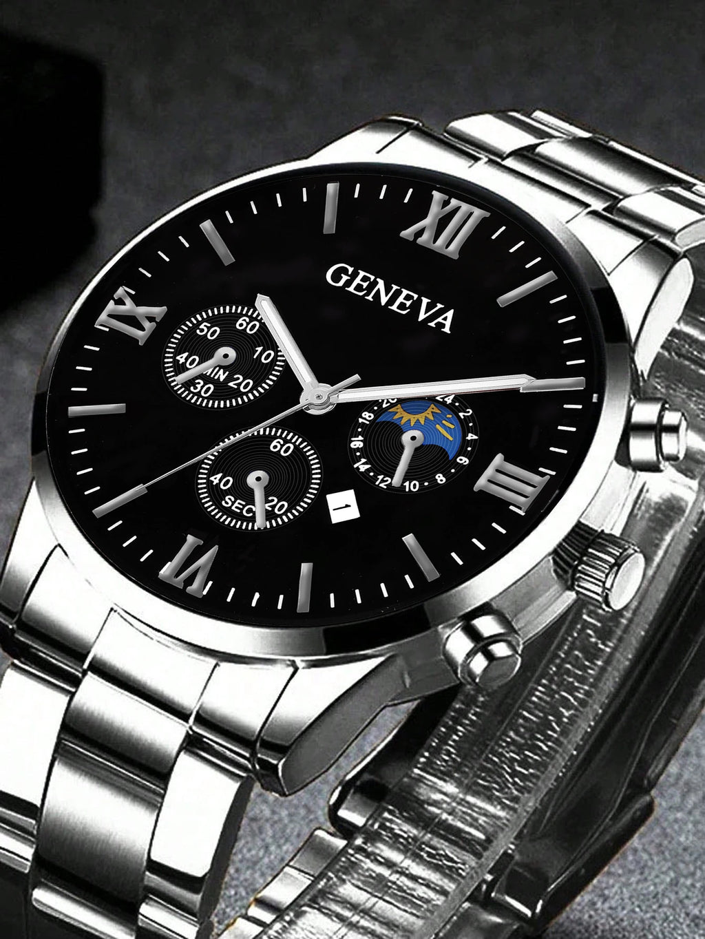 Men's Quartz Watch Set – Bracelet, Necklace & Ring, Calendar, Elegant Gift