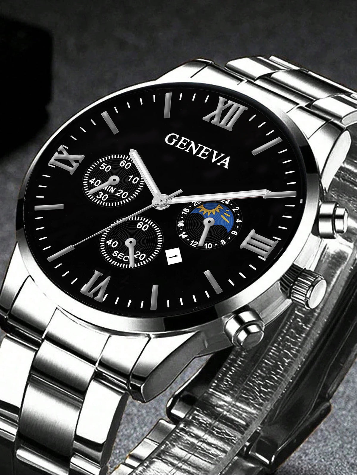 Set Reloj Cuarzo para Hombre – Pulsera, Collar & Anillo, Calendario, Regalo Elegante