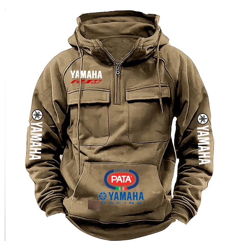 Men's Workwear Style Multi-Pocket Hooded Sweatshirt – Solid Long-Sleeve Fashion Spring Autumn