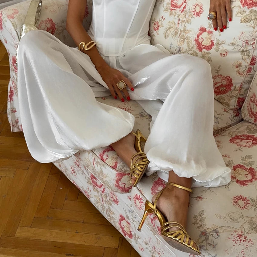 Pantalón Bombacha Mujer Crepe Cintura Alta – Estilo Vintage Plisado, Talla S-L