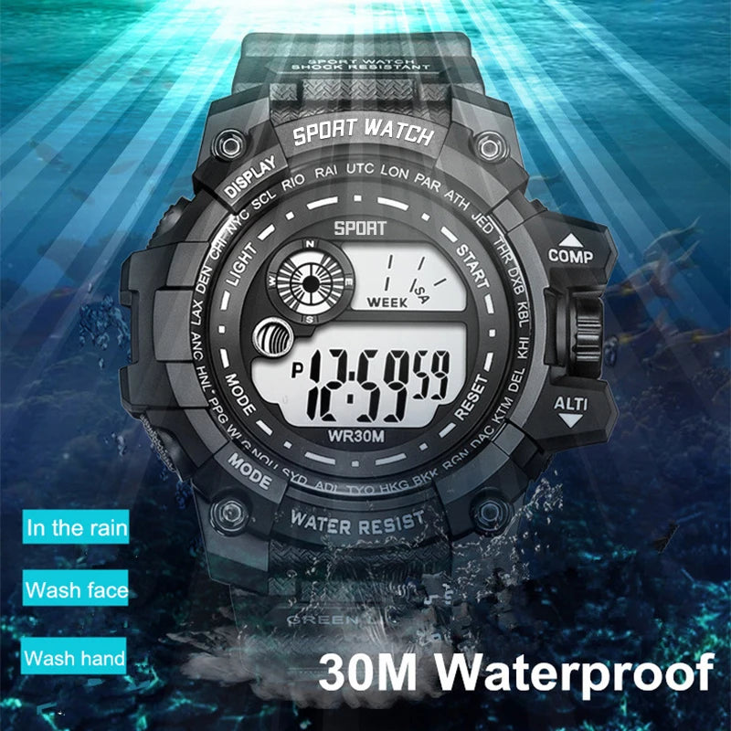 Reloj Digital LED Militar – Luminoso, Deportivo & Resistente al Agua