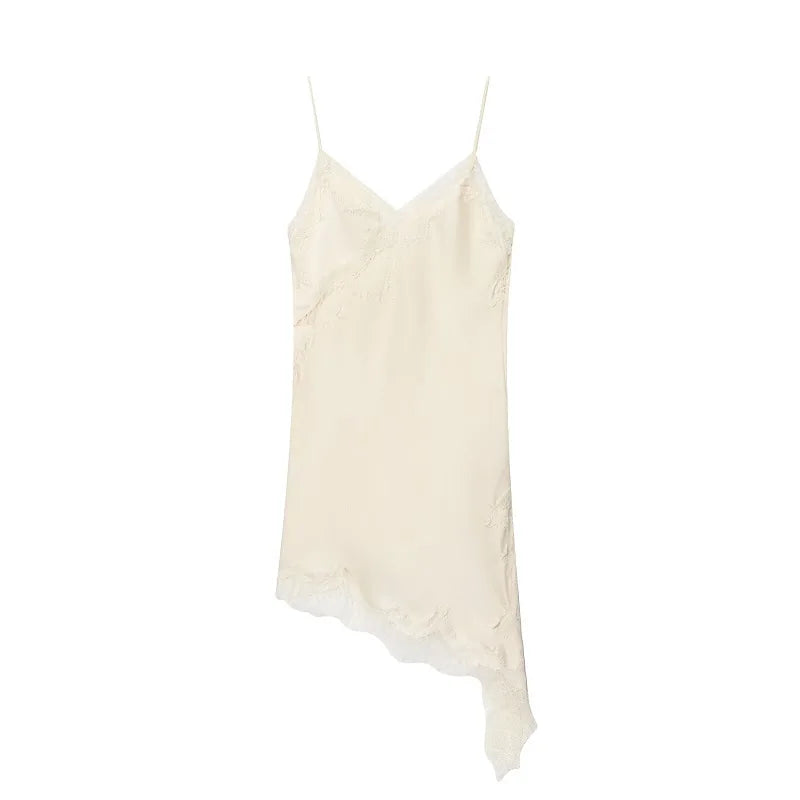 Vestido Mini Satén con Encaje Mujer – Asimétrico Sexy, Fiesta & Playa