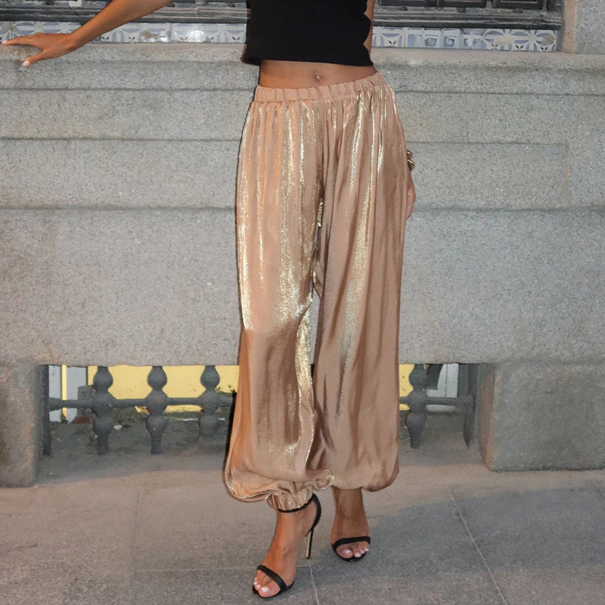 Pantalón Bombacha Mujer Crepe Cintura Alta – Estilo Vintage Plisado, Talla S-L