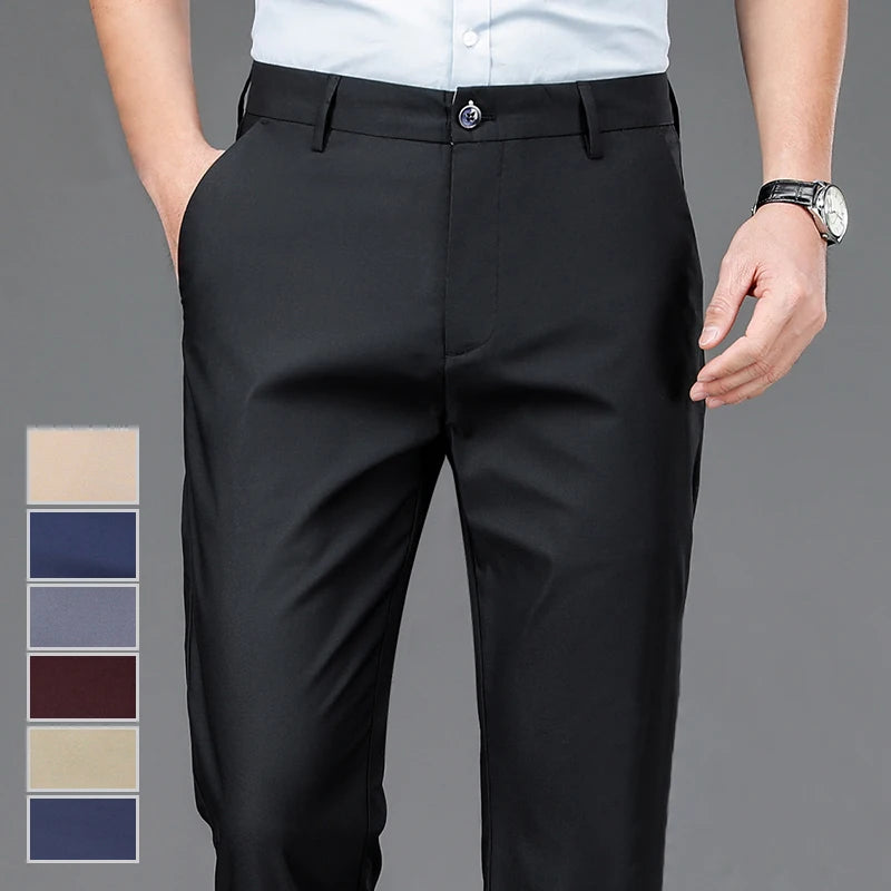 Pantalón Hombre Recto Elegante Oficina – Secado Rápido Smart Casual Primavera Otoño, Talla 31-40