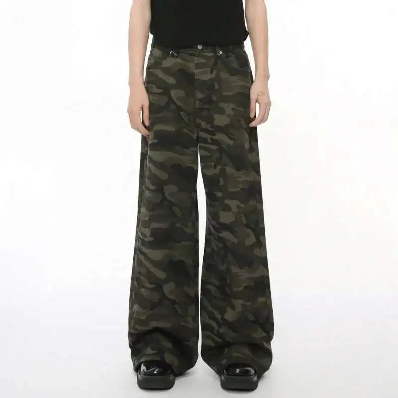 Vaqueros Hombre Camuflaje Pierna Ancha – Denim Casual Vintage Lavado, Talla XS-XL