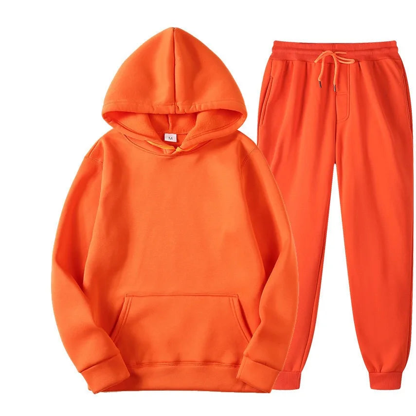 Conjunto Chándal Hombre 2 Piezas Hoodie + Pantalón – Deportivo Casual Color Sólido, Talla S-3XL