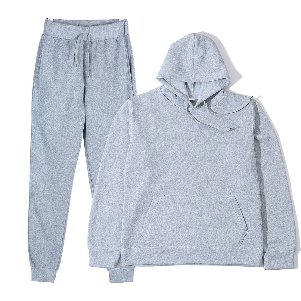 Conjunto Chándal Hombre 2 Piezas Hoodie + Pantalón – Deportivo Casual Color Sólido, Talla S-3XL