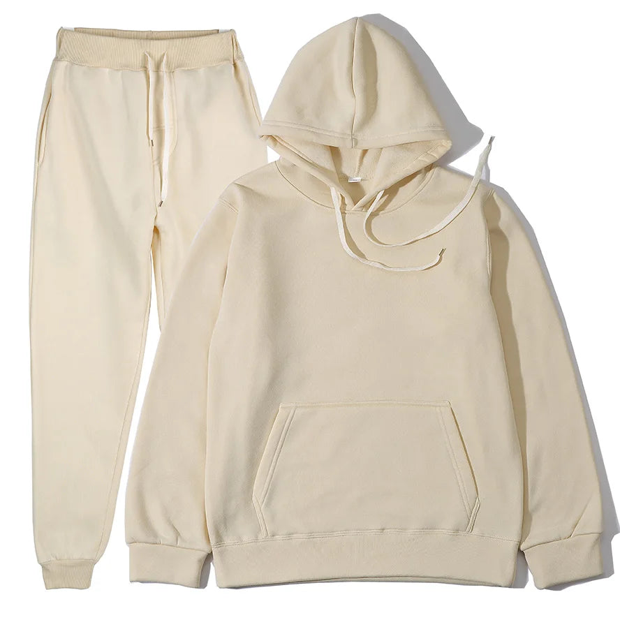 Conjunto Chándal Hombre 2 Piezas Hoodie + Pantalón – Deportivo Casual Color Sólido, Talla S-3XL