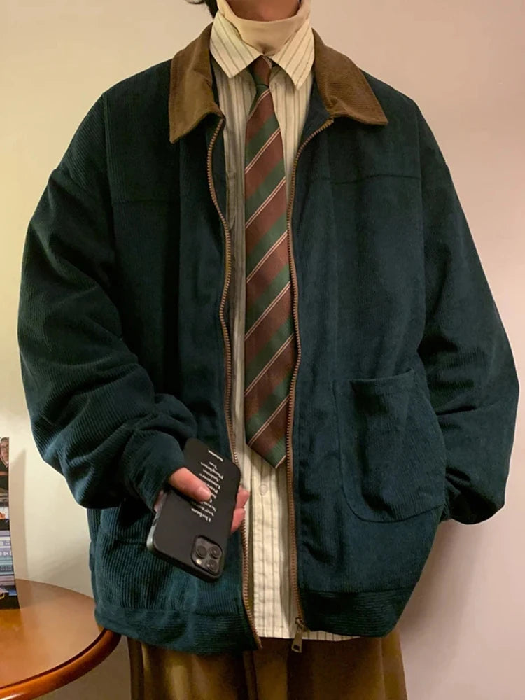 Men's Vintage American Style Corduroy Jacket 2026 Cargo – Zipper Windbreaker Streetwear M-5XL
