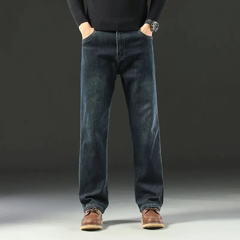 Men's Casual Stretch Baggy Jeans Wide Leg – Versatile Comfortable Business Denim Spring Autumn
