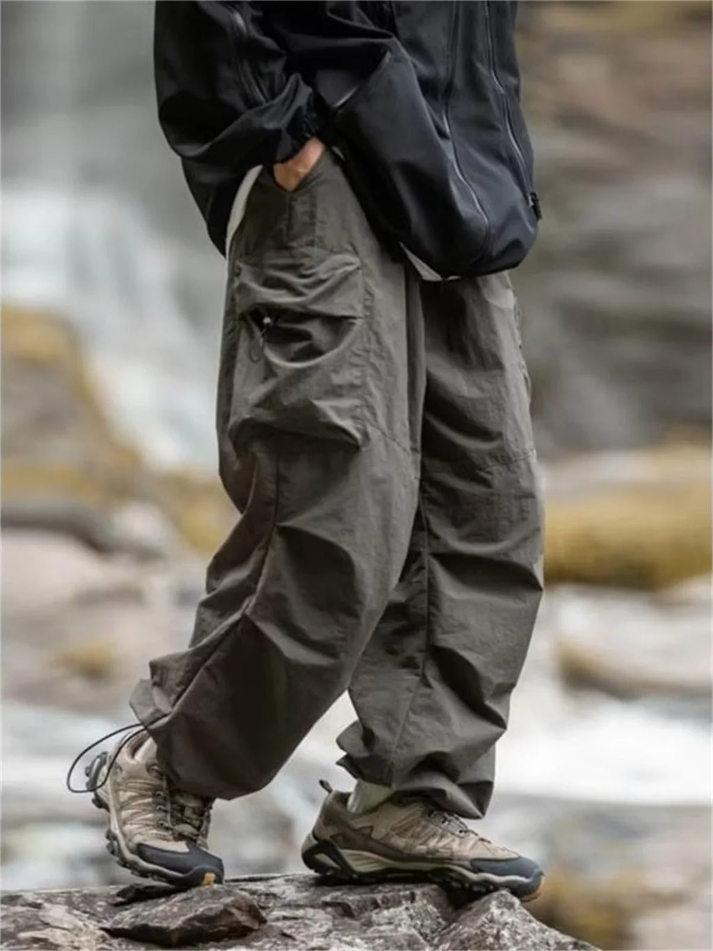 Men's Waterproof Cargo Pants Hip Hop Harajuku – Mountaineering Work Casual Black Spring