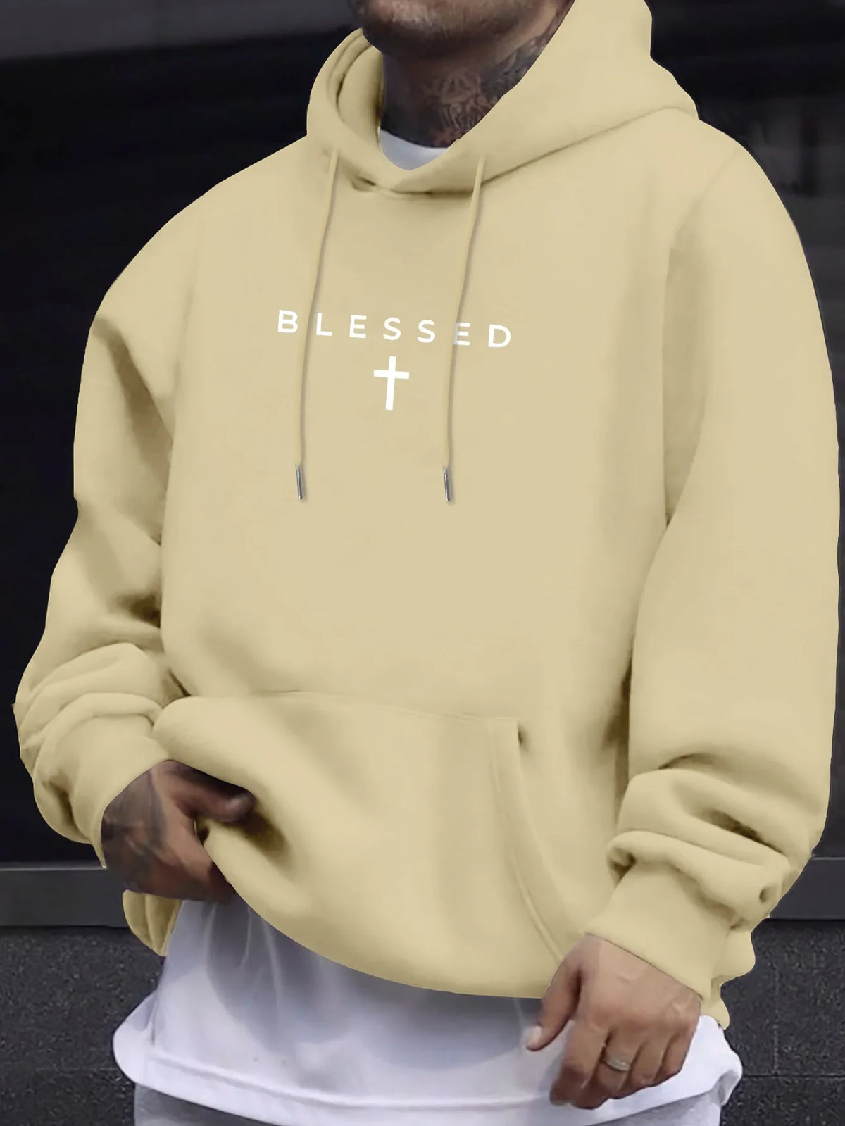 Sudadera con Capucha y Diseño Cruz Geométrico – Estilo Casual Primavera-Otoño