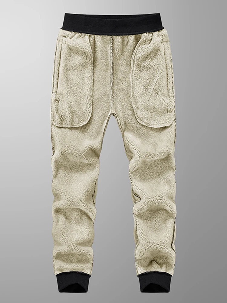 Pantalones de chándal para hombre de invierno: joggers gruesos y cálidos de felpa, ropa deportiva casual de algodón con bolsillos con cremallera y tallas grandes (6XL, 7XL, 8XL).