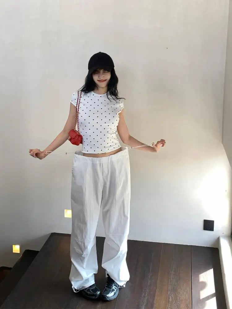 Camiseta Yedinas Streetwear de lunares para mujer, manga corta, estilo coreano, ajustada, vintage, tops de verano, camisetas Y2K, chic
