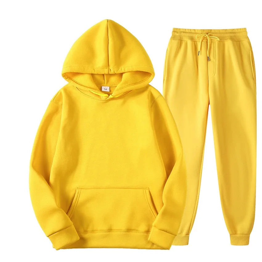 Conjunto Chándal Hombre 2 Piezas Hoodie + Pantalón – Deportivo Casual Color Sólido, Talla S-3XL