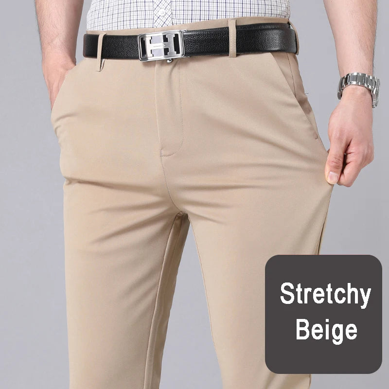 Pantalón Hombre Recto Elegante Oficina – Secado Rápido Smart Casual Primavera Otoño, Talla 31-40