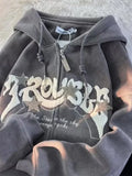 Y2K Oversized Zip-Up Hoodie with Embroidery Grey