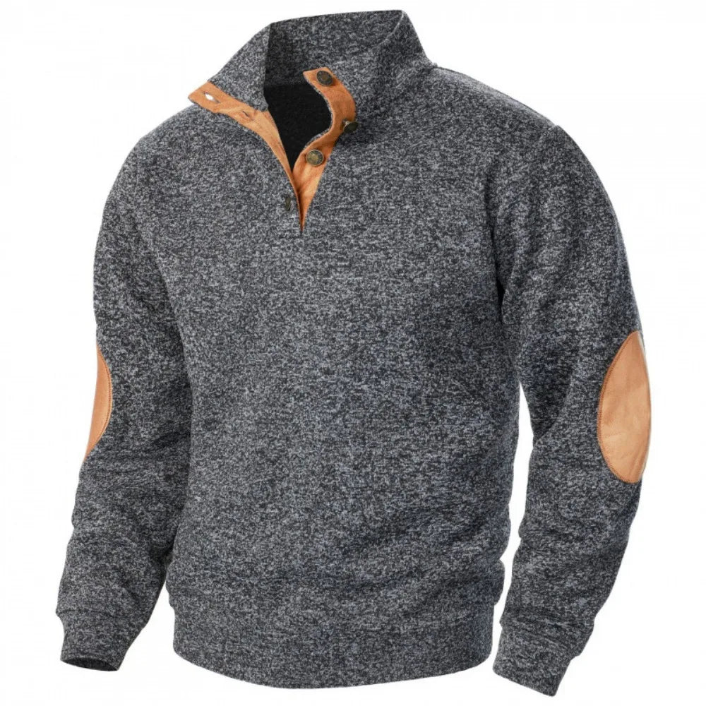 Sudadera Hombre Patchwork Contraste Cuello Mao – Hoodie Vintage Pull Otoño Invierno