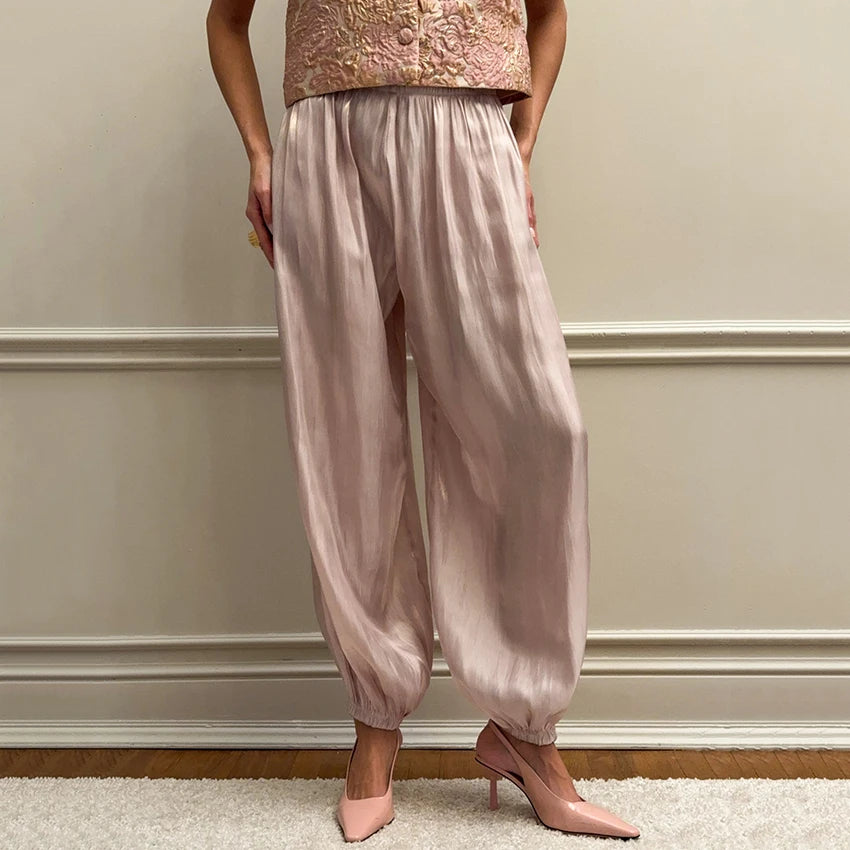Pantalón Bombacha Mujer Crepe Cintura Alta – Estilo Vintage Plisado, Talla S-L