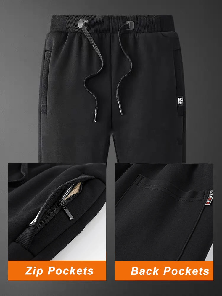 Pantalones de chándal para hombre de invierno: joggers gruesos y cálidos de felpa, ropa deportiva casual de algodón con bolsillos con cremallera y tallas grandes (6XL, 7XL, 8XL).