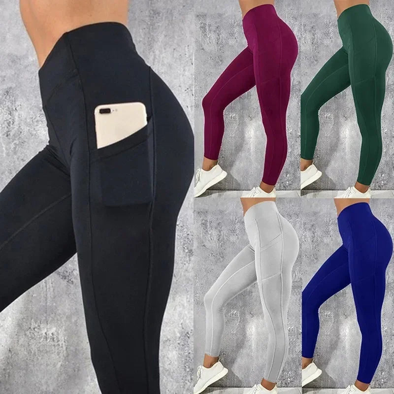 Leggings Mujer Yoga Fitness Cintura Alta con Bolsillo – Realza Figura Gym Running Elásticos