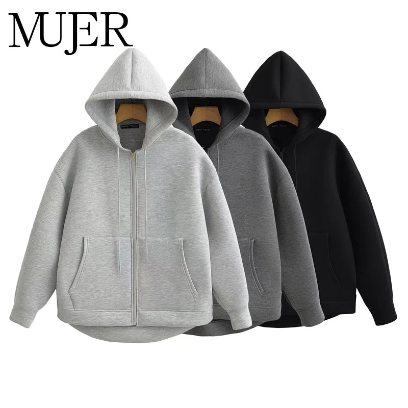 Sudadera Oversize con Cremallera y Capucha para Mujer