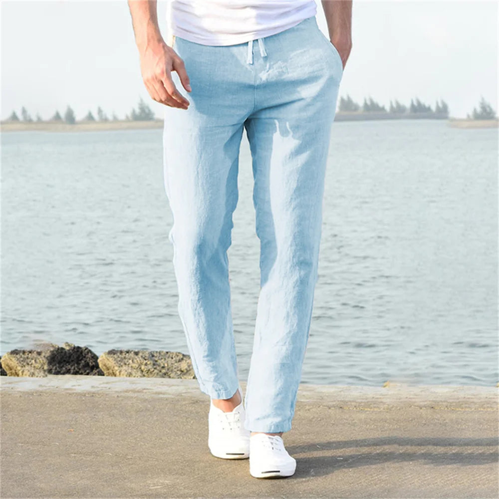 Pantalón Hombre Lino Algodón Recto Transpirable – Streetwear Casual Primavera Otoño, Talla S-3XL