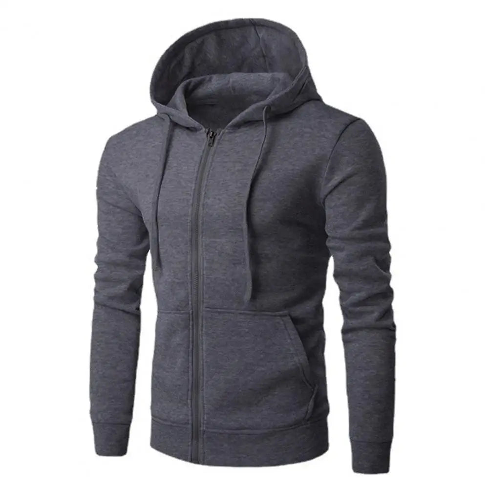 Sudadera Hombre Capucha Cremallera Slim Fit – Casual Otoño Invierno, Colores Sólidos