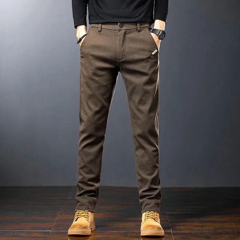 KUBRO Men's Cotton Solid Color Straight Fit Trousers – Casual Business Work Spring Autumn