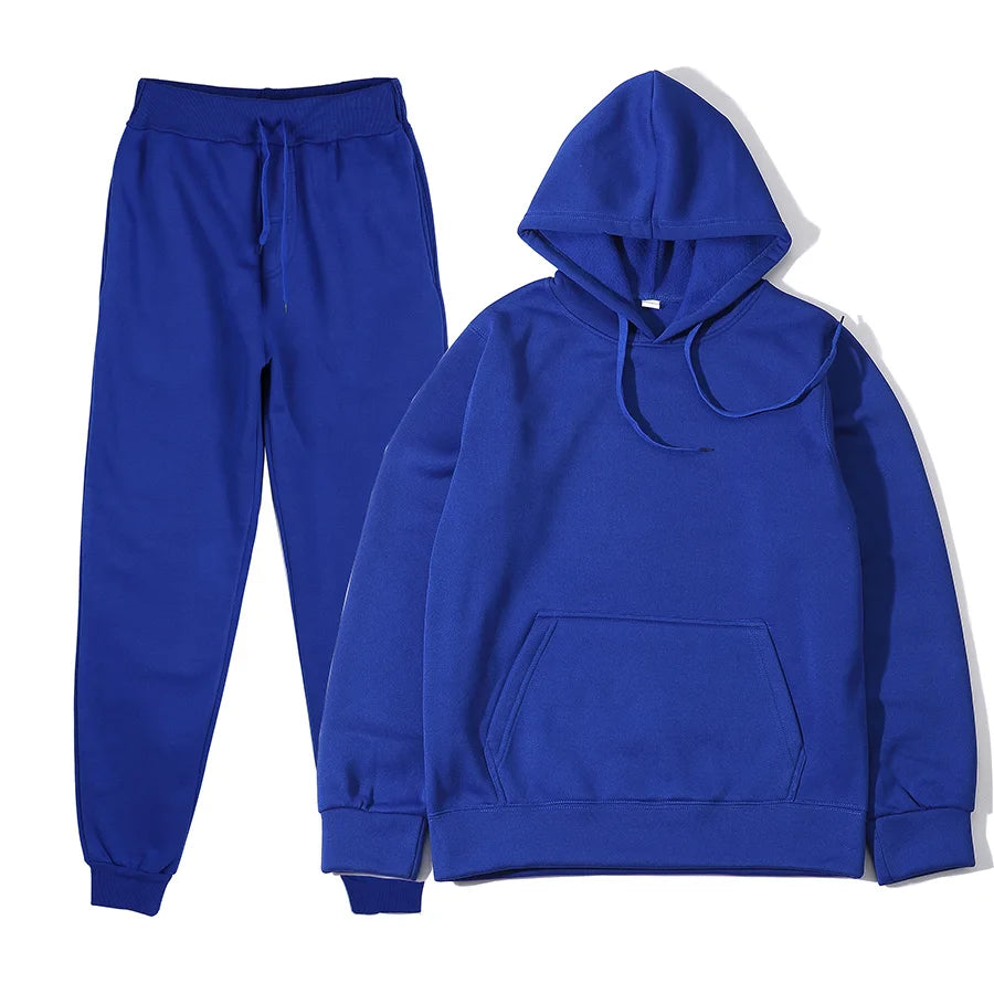 Conjunto Chándal Hombre 2 Piezas Hoodie + Pantalón – Deportivo Casual Color Sólido, Talla S-3XL