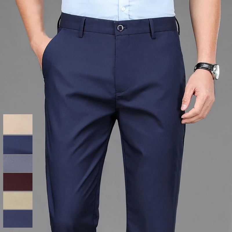 Pantalón Hombre Recto Elegante Oficina – Secado Rápido Smart Casual Primavera Otoño, Talla 31-40