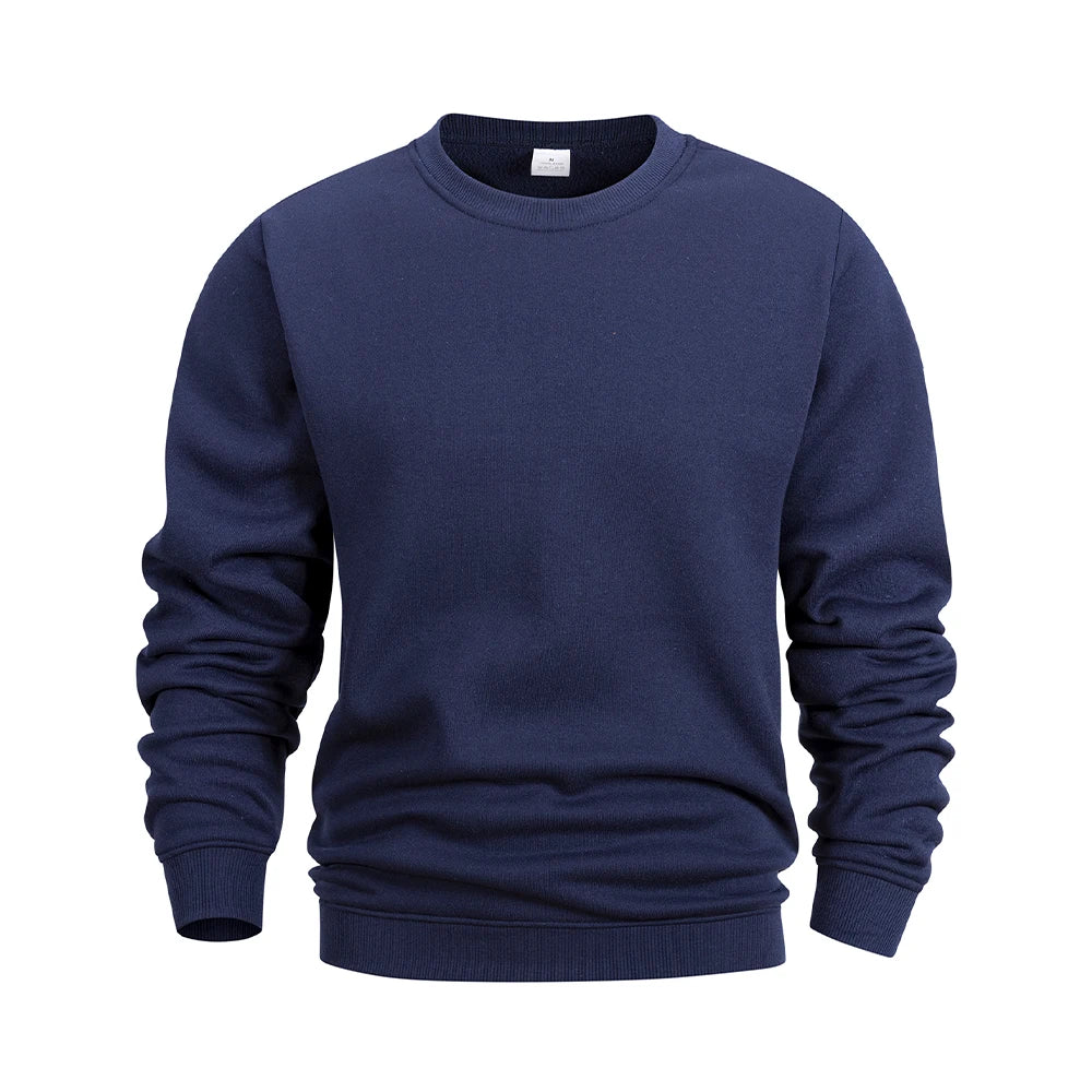 Sudadera Hombre Cuello Redondo Forro Polar Cálida Holgada – Pull Deportivo Sólido Otoño Invierno
